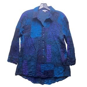 Habitat Shirt Womens Small Patchwork Button Down Blouse Stretchy Boho Whimsygoth